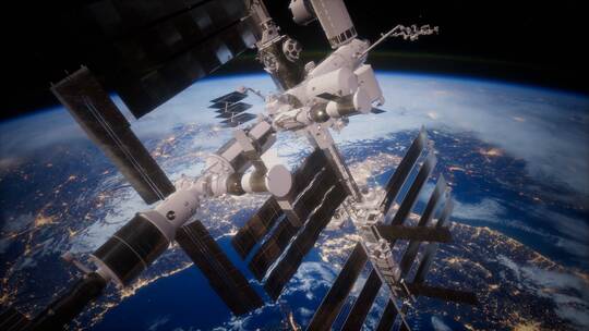 宇宙飞船国际空间站正在绕地球运行