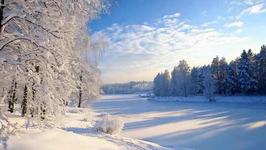 新疆阿勒泰冬天森林雪景雪原雾凇自然风景