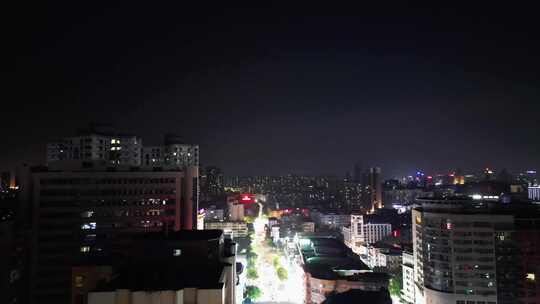 航拍江门市蓬江区胜利路商业街夜景