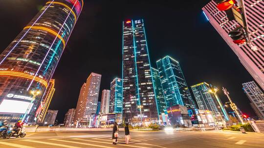 青岛市北区青岛中央商务区夜景延时