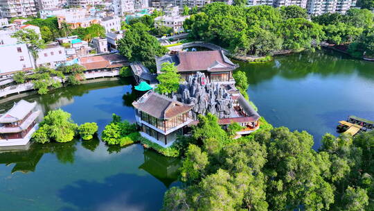 航拍广州荔湾湖：西关风情与莫奈花园