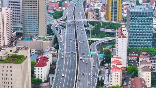 上海市杨浦区大柏树立交桥航拍车流交通城市