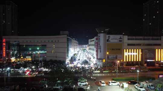 城市夜市步行街夜景人流航拍