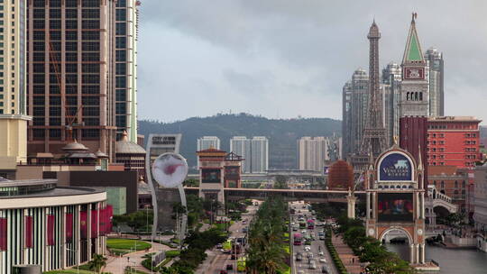 澳门市中式建筑延时拍摄镜头