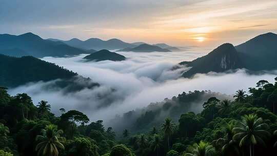 海南五指山热带雨林国家森林公园日出云海