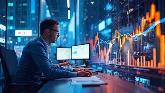 经济金融股票双重曝光4K