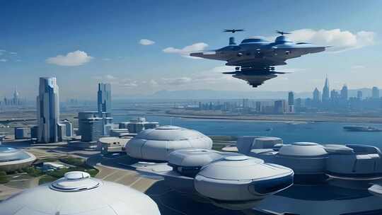 科幻未来城市UFO飞行器视频素材模板下载