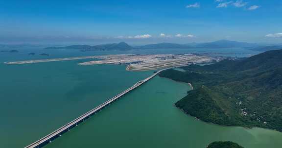 航拍香港国际机场港珠澳大桥东段公路口岸