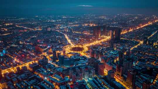 吉林长春朝阳区人民广场夜景航拍城市夜景