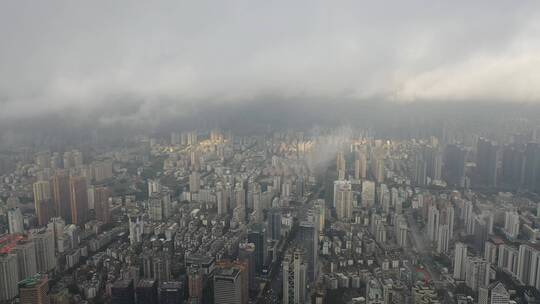 福州市区航拍阴天下雨天城市500米高空