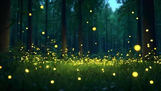 萤火虫 发光 魔法森林