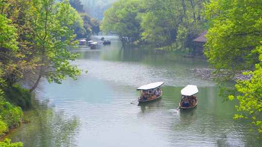 杭州西湖浴鹄湾手划船风景