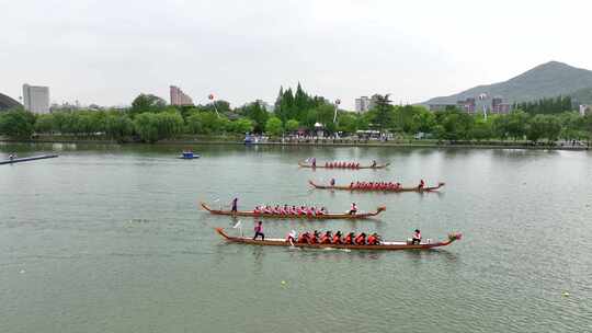 南京玄武湖端午龙舟赛，端午赛龙舟划龙舟