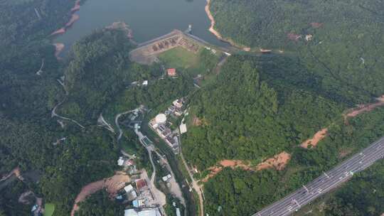 航拍广东省东莞市清溪镇城市风光自然风光