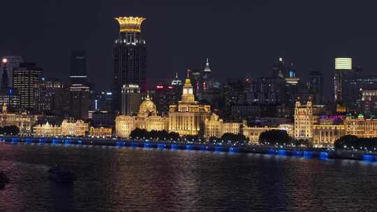 上海城市风光外滩夜景航拍