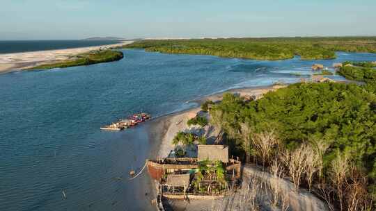 空中无人机飞越Jericoacoara， Paradise Beach Jijoca North巴西旅游L的热门目的地