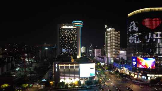 浙江杭州城市夜景交通航拍