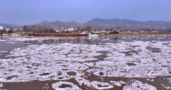 冬季黄河流凌航拍