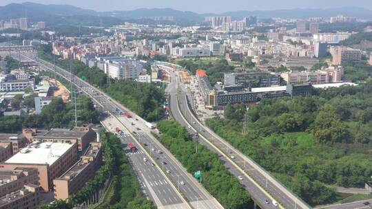 航拍深圳龙华区观澜城市绿化