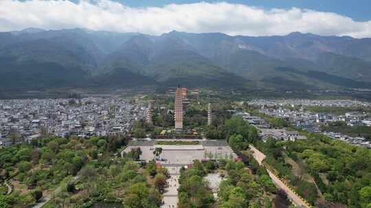 航拍云南大理崇圣寺三塔文化旅游区