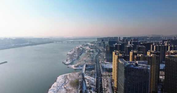 长沙洋湖湿地公园雪景航拍