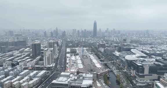 济南泉城广场雪景航拍