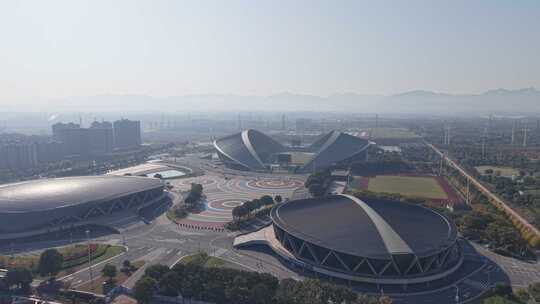 金华体育中心大型体育场外观鸟瞰全景