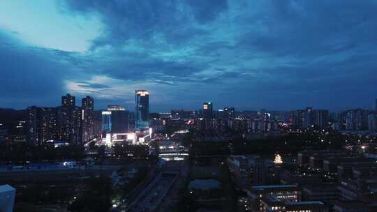 广州南沙市区夜景航拍