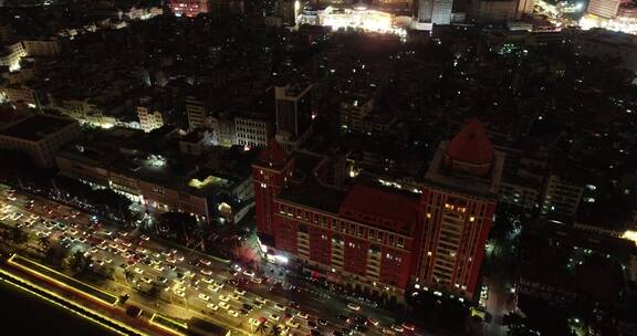 航拍海南城市夜景