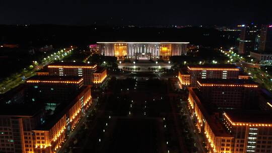 泉州市政府泉州图书馆夜景航拍泉州东海夜景