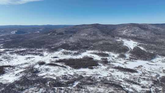 航拍大兴安岭初春雪景自然风光