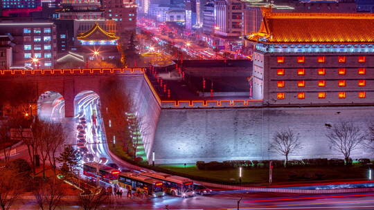 宣传片延时拍摄西安明城墙视频素材