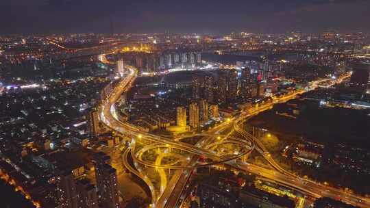 天津中石油立交桥夜景航拍