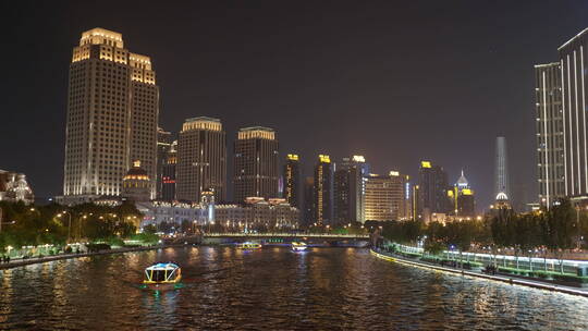 4K 海河夜景两岸建筑夜景