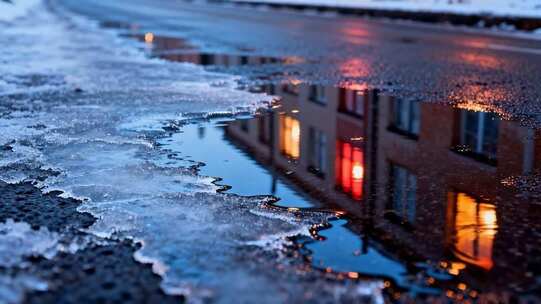 道路积水与结冰景象