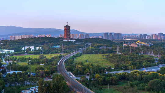 8k_北京园博园永定塔古建筑亮灯日转夜