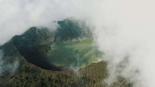 火山，墨西哥，火山口湖，雾