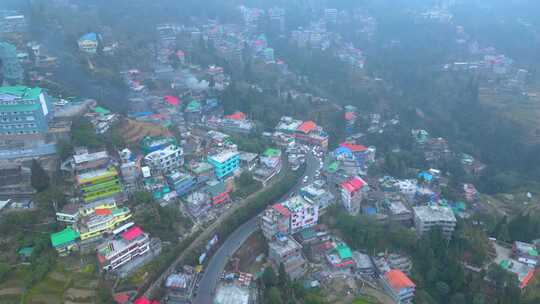 大吉岭景观茶园和巴塔西亚环路大吉岭鸟瞰和