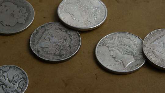 美国古董硬币的旋转库存镜头-MONEY 0058