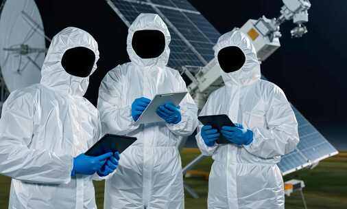 从事卫星施工防护服的工程师和技术人员 (1)