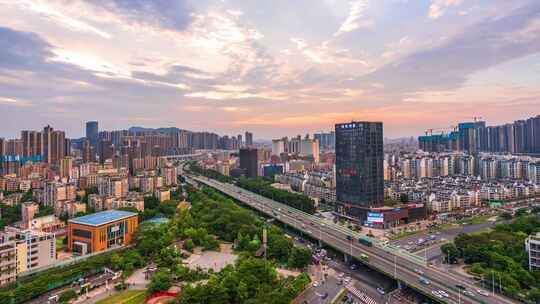 深圳龙华上芬布龙路与龙华大道日转夜延时4K