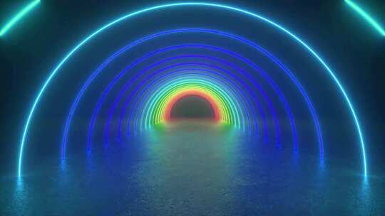 三维动画中的霓虹灯隧道