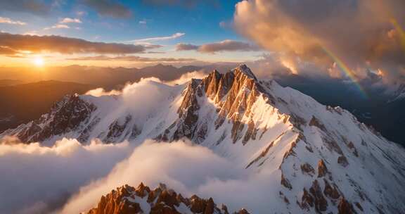 雪山日出全景