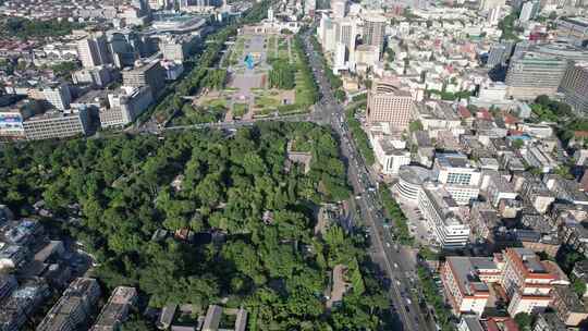 山东济南泉城广场趵突泉景区航拍