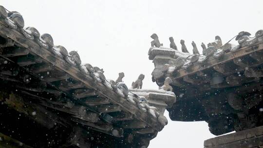 古建筑角楼漫天飞雪