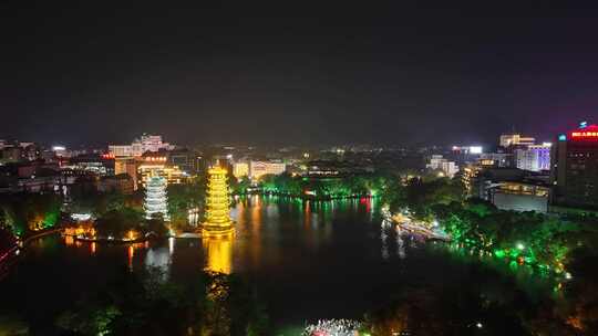 航拍广西桂林日月塔夜景