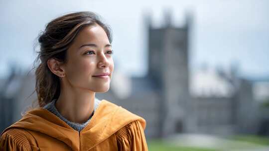 自信毕业生眺望未来校园风光