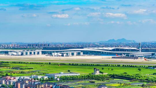 杭州萧山机场航空港全景延时摄影视频素材模板下载