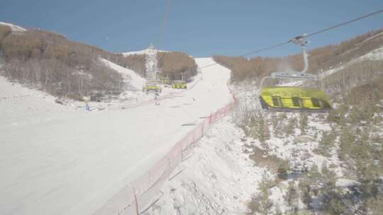 云顶滑雪场吊椅缆车上的画面
