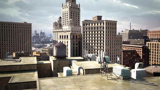 鸟瞰曼哈顿屋顶，展现充满活力的城市景观